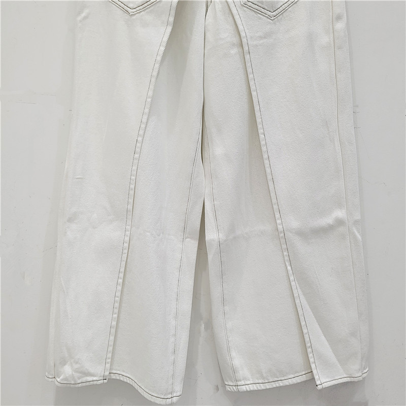 Thời Trang Retro Tích Cực Âm Hai Cánh Giải Cấu Trúc Khâu Quần Jean Nữ Thiết Kế Đường Phố Cao Cấp Quần Dài