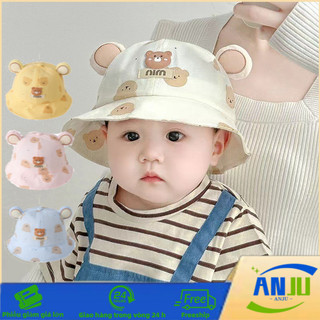 Mũ chống nắng cotton cho trẻ sơ sinh, Mềm Mại, Thoáng Khí, Thiết Kế Dễ Thương, Đính Gấu Xinh