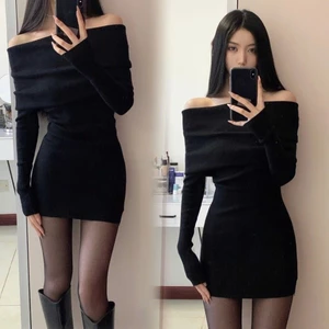 Đầm váy thu đông ôm body nữ dáng ngắn thiết kế trễ vai bản to sexy quyến rũ hottrend XIMIMI SP231