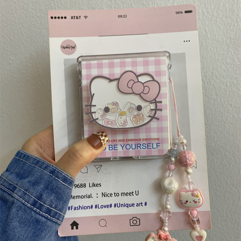 Thích Hợp Cho Samsung Galaxy Z Flip7 Flip6 Hồng Checker Dễ Thương Kt Cat Shake Fun Bracket Vỏ Điện Thoại Cho ZFlip 7 6 5 4 3 5G N3Flip MixFlip Dây Gấp Bảo Vệ