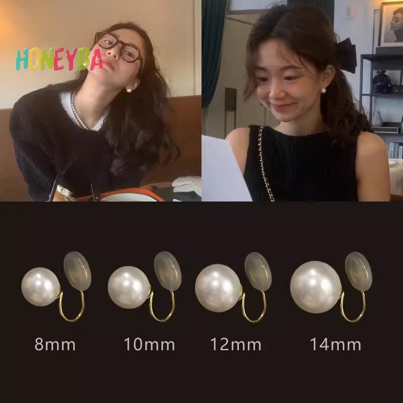 < Honeyba > Kẹp tai ngọc trai thời trang không có lỗ tai Tai đơn giản Vòng đeo tai giả Trang sức thời trang Bông tai ngọt ngào dành cho nữ