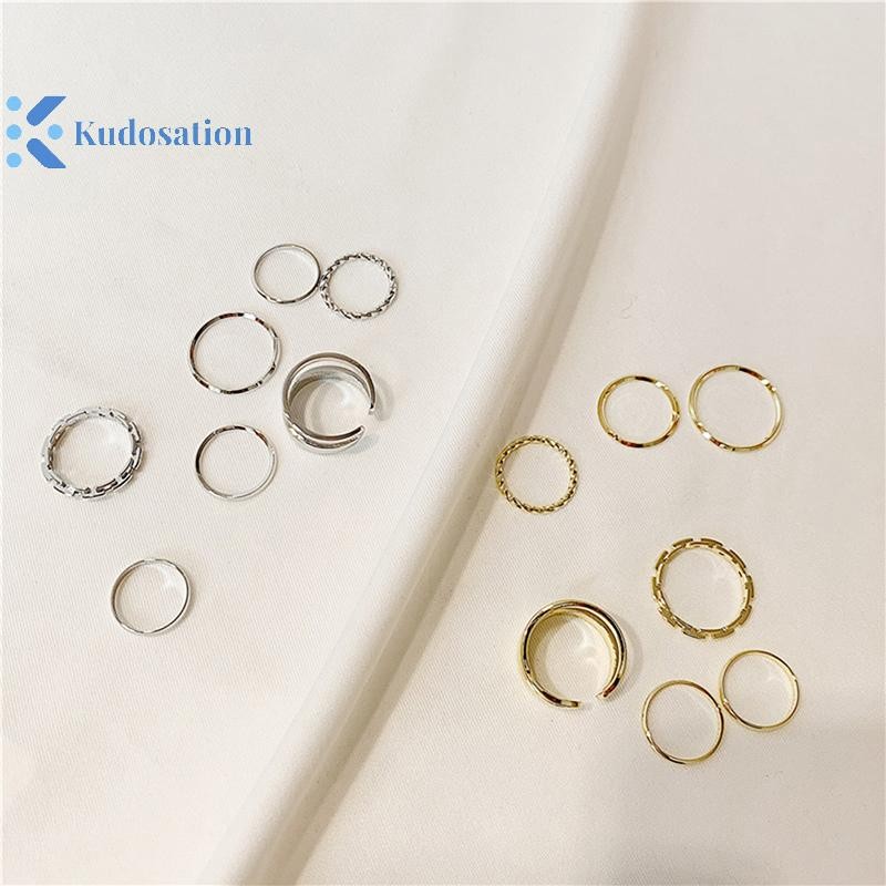 Kudosation 7 Chiếc Nhẫn Trang Sức Thời Trang Bộ Bán Chạy Kim Loại Rỗng Tròn Mở Nhẫn Nữ Cho Bé Gái Nữ Tiệc Cưới Quà Tặng