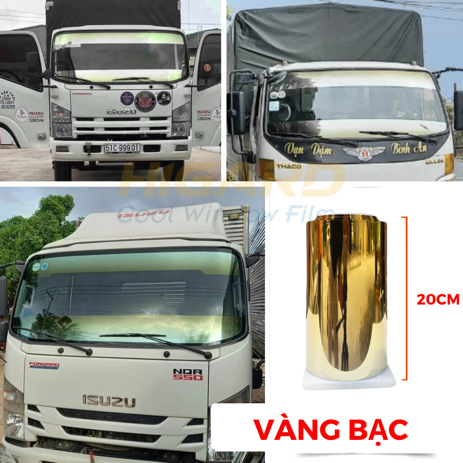 Film dán kính cách nhiệt cao cấp cho xe tải, xe oto, xe đầu kéo khổ 20cm màu vàng bạc