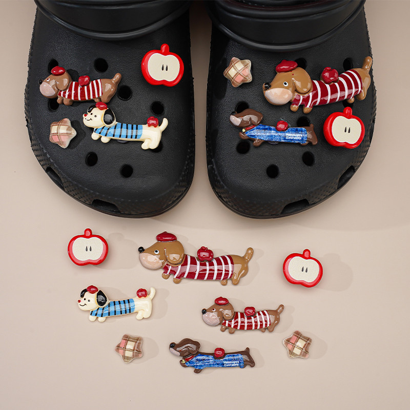 Thích hợp cho Crocs Apple Dachshund Puppy dễ thương, hoa giày cao cấp, phụ kiện lỗ khóa có thể tháo rời, ins