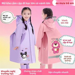 Áo mưa trẻ em Kuromi dễ thương - Chống thấm nước, có vạch phản quang, đựng được cặp sách