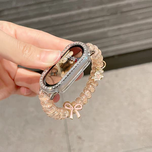 Nơ Thỏ Lấp Lánh Dây Điện Thoại Dây Tóc Cho Xiaomi Smart Band 10 Band 9 8 NFC Vòng Tay Thay Thế Dây Đeo Đồng Hồ Co Giãn