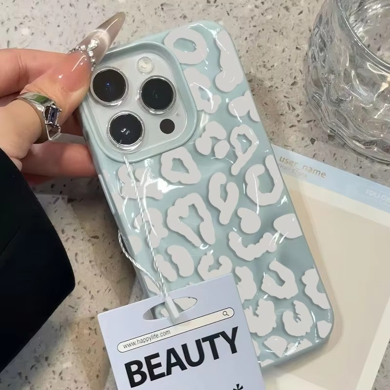 Ốp Điện Thoại In Hình Da Báo Trắng Cho iPhone 11 12 13 14 15 16 Pro Max 16 Plus 17AIR Gấp Họa Tiết Silicon Mềm
