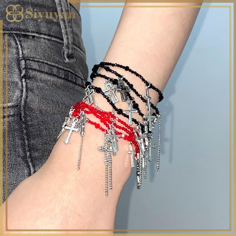 Siyuyan Trang Sức Thời Trang Nhiều Lớp Với Dây Chuyền Và Vòng Tay Đính Hạt Chữ Thập, Phù Hợp Hip Hop Punk - Quà tặng Việt Nam