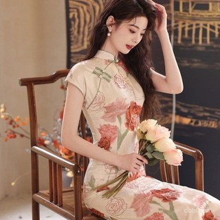 Đầm Qipao cao cấp phong cách Trung Hoa retro, phù hợp mùa hè