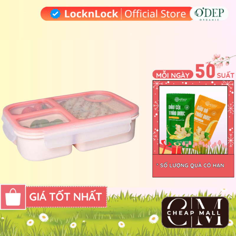 Hộp cơm 3 ngăn 980ml To-Go LocknLock Chính hãng, màu hồng, nhựa PP, có ...