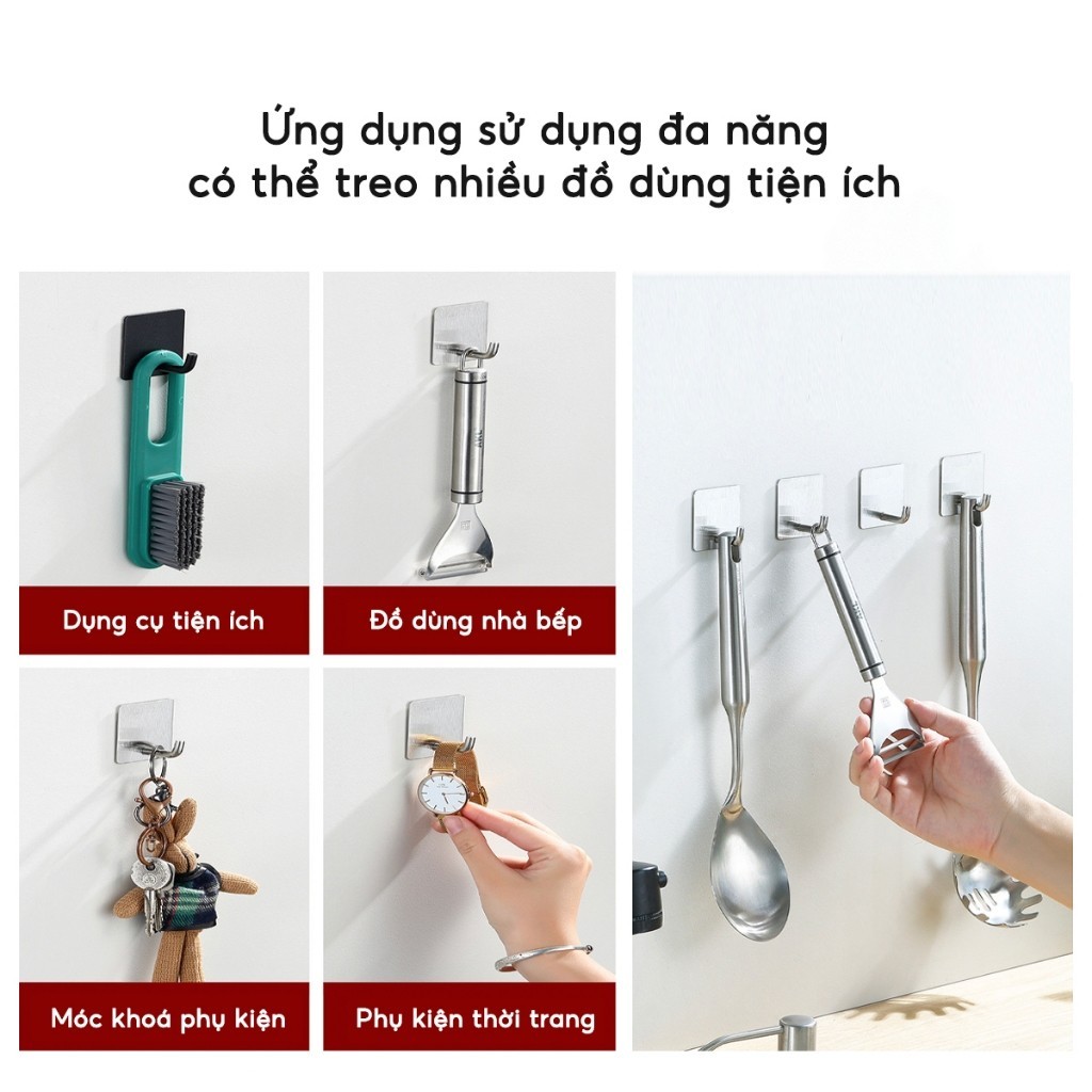 COMBO 5 Móc dán tường chịu lực inox 304 Móc treo đồ đa năng quần áo đồ dùng tiện ích