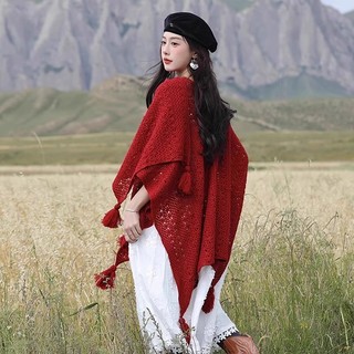 Khăn choàng nữ màu trơn phong cách dân tộc, áo khoác choàng đi du lịch Vân Nam, Tây Tạng, thích hợp mặc ngoài, chụp ảnh đẹp