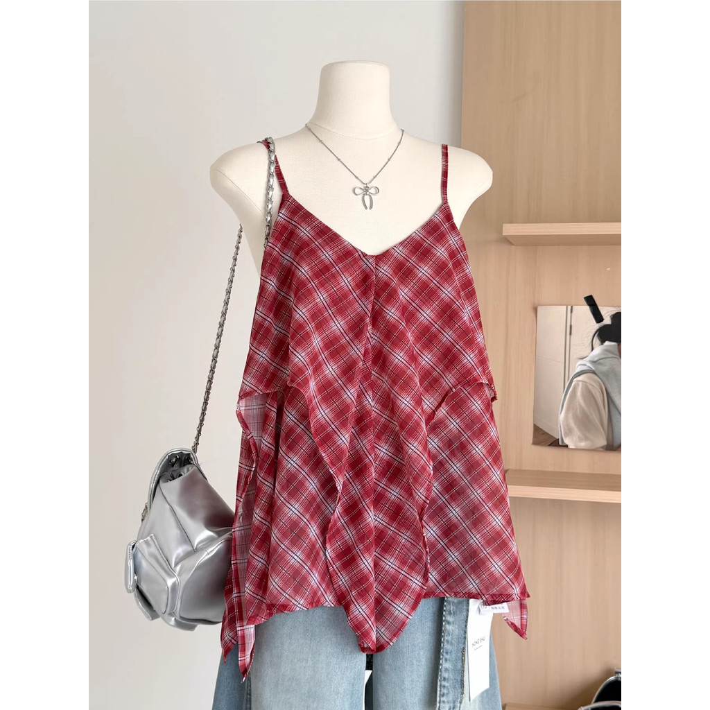 SUXI Áo sơ mi nữ không tay kẻ sọc cổ điển mới mùa thu 250818