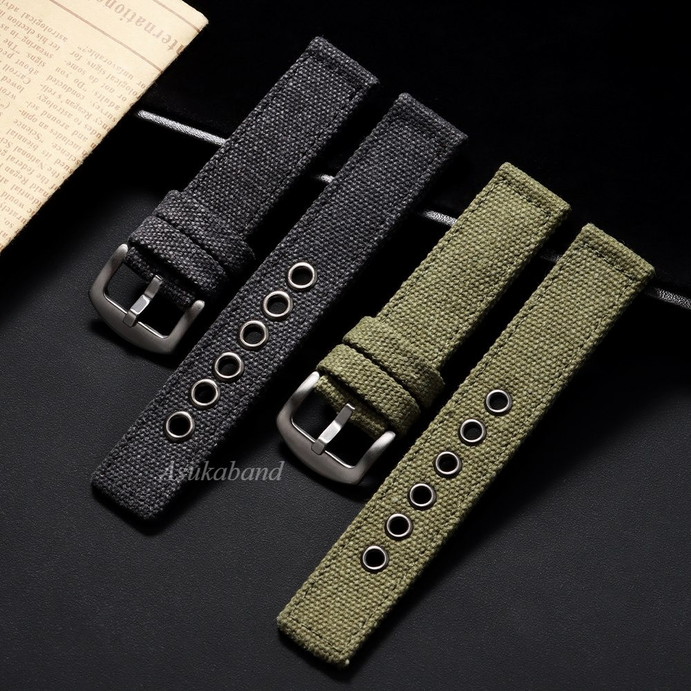 Dây đeo đồng hồ nylon vải hai lớp dày 20mm 22mm 24mm Dây đeo đồng hồ nylon phổ thông bền bỉ dành cho nam nữ Vòng đeo tay bằng vải dệt Dây đeo đồng hồ thể thao màu đen xanh lá cây