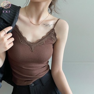 Camisole ren phong cách Hàn Quốc cho mùa hè, cổ chữ V, form slim