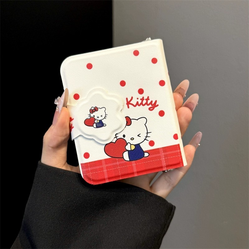 Phim Hoạt Hình Sáng Tạo Notebook Chấm Bi Màu Đỏ Love KT Cat Thích Hợp Cho Samsung Galaxy Z Flip7 5G Vỏ Điện Thoại Dây Gấp Vỏ Cho Zflip 7 FE Flip6 Flip5 Vỏ Bảo Vệ Dễ Thương