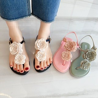 2024 Melissa Cùng Phong Cách Hoa Flip-Flops Sandal Đế Mềm Jelly Giày Đế Bằng Giày Đi Biển Mở Mũi