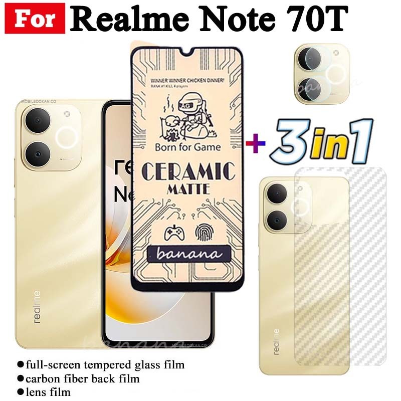 Phim kính cường lực 3 TRONG 1 Realme Note 70T cho Realme Note70T Note 70 Note 60 Note 50 Kính bảo vệ toàn màn hình + Phim ống kính máy ảnh + Phim mặt sau