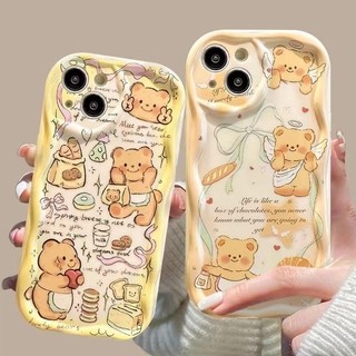 Ốp Điện Thoại Gấu Bánh Mì Bơ Dễ Thương Cho Samsung Galaxy S24 S23 S22 S21 Plus Ultra S23FE S21FE S20FE A12 Vỏ Hoạt Hình Kem Mềm Vồng Cạnh Silicon