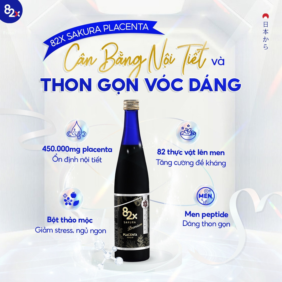 Ảnh Nước Uống Đẹp Da 82X SAKURA PLACENTA PREMIUM Dòng Cao Cấp - Cân Bằng Nội Tiết, Sáng Đều Màu Da 4