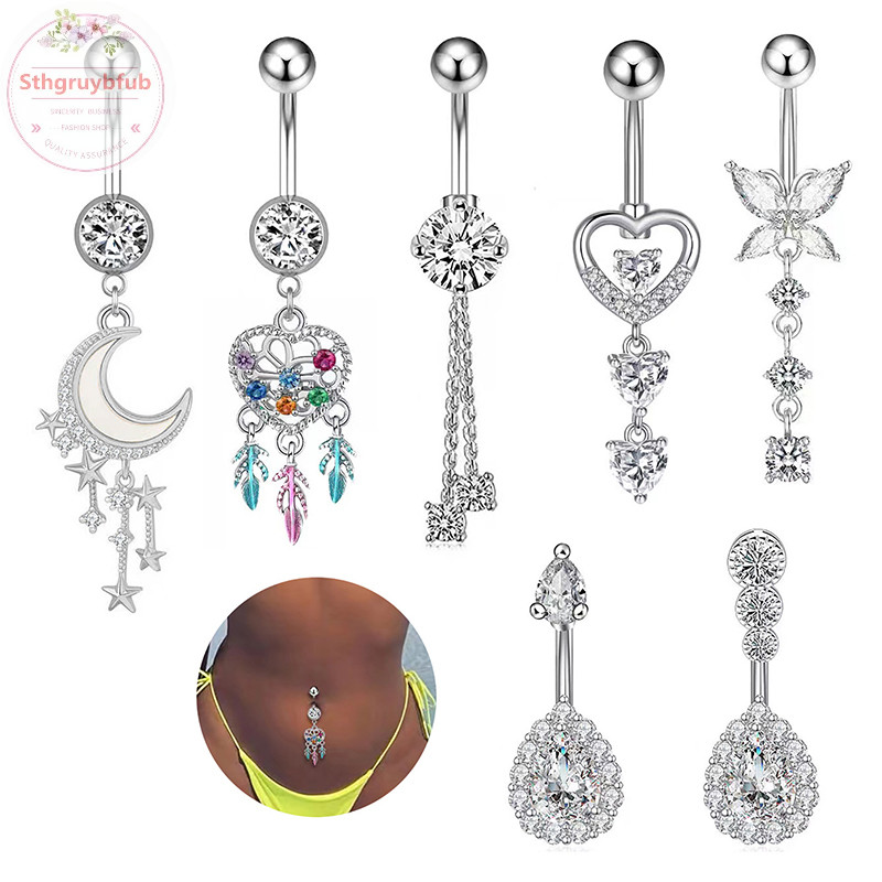 Sthb Zircon Mặt Trăng Ngôi Sao Trái Tim Mặt Dây Chuyền Rốn Trang Trí Giọt Nước Bụng Nút Nhẫn Nữ Trang Sức Cơ Thể VN