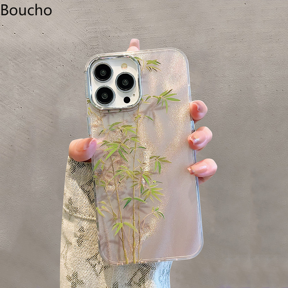 Dành Cho iPhone 15 Pro Max 14pro Max 14 plus Thời Trang Họa Tiết Lá Tre Ốp lưng Cho iPhone 11 12 13 14 Pro Max 15Plus Ốp Lưng Chống Sốc