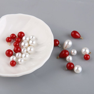 Nhẫn giả ngọc trai giọt nước đỏ, DIY handmade trang sức bông tai và vòng cổ
