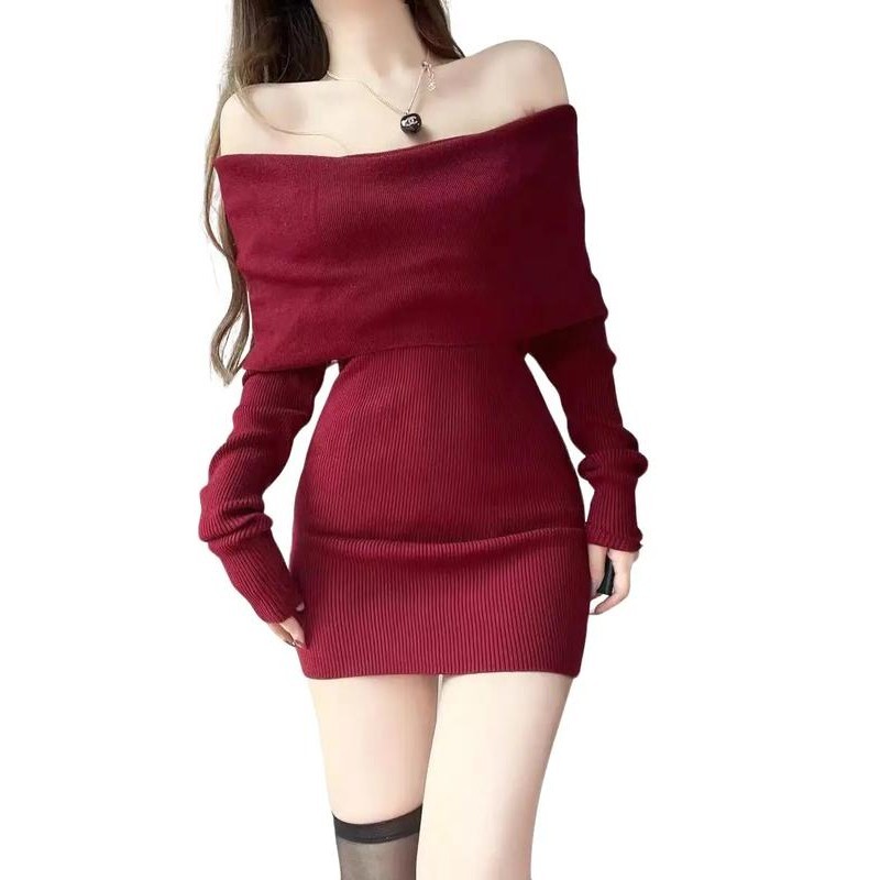 Đầm Trễ Vai Tay Dài ,Đầm Ôm Body Thời Trang Quyến Rũ Cho Nữ_D02 Women Dress Kem Nhung