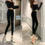 Quần jean nữ, Quần bò đen rách trên gối lưng cao dáng SKINNY siêu co giãn tôn dáng thời trang ( rách đùi )