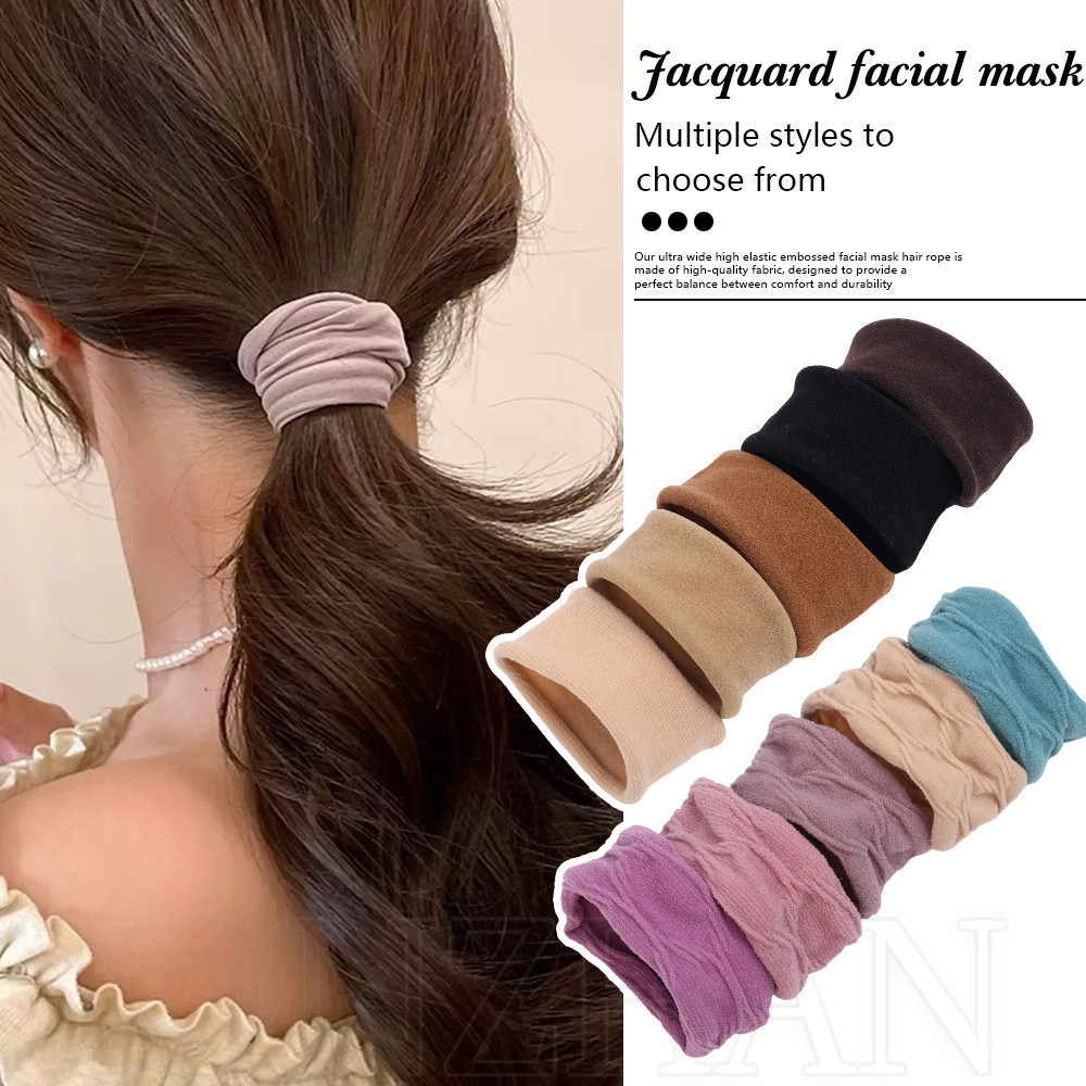 Vòng buộc tóc có độ đàn hồi cao 5PC - Dây buộc tóc họa tiết mặt nạ Jacquard - Dây cao su