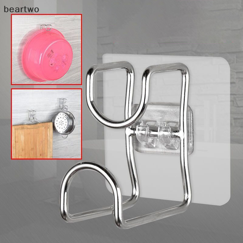 < Beartwo > Móc đục lỗ Phòng tắm Nhà bếp Traceless Bồn rửa Móc lưu trữ Tiết kiệm không gian Treo tường Móc đẹp