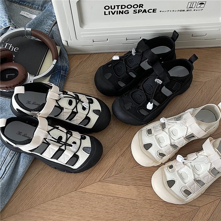 Thời trang xấu xí dễ thương rỗng thoáng khí giày thể thao thường ngày mùa thu mới Velcro phù hợp tất cả các kết hợp mặc bên ngoài chống trượt chống mài mòn giày thể thao nữ đế dày giá bán buôn nhà máy