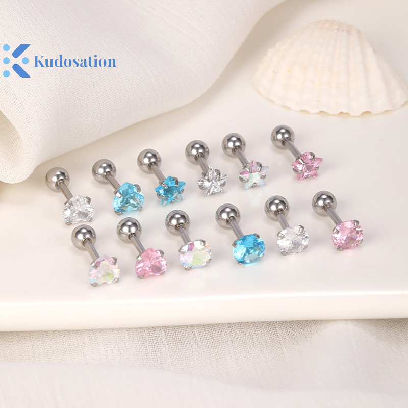 Kudosation 1 Thời Trang Đơn Giản Pha Lê Zircon Tai Bông Tai Thép Không Gỉ Sụn Xoắn Tai Xương Móng Tay Bông Tai Cho Nữ Đảng Tối Giản Trang Sức