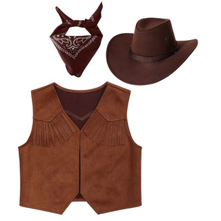 Yhong Kids Western Wear Áo ghi lê màu nâu có nỉ Mũ cao bồi và Bộ băng đô cho bữa tiệc trang điểm