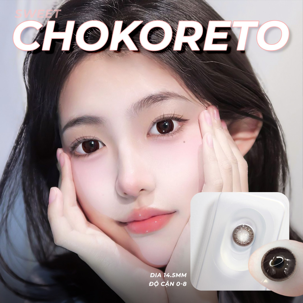 Lens màu nâu tự nhiên Chokoreto kính giãn tròng có độ 0-8, chống tia UV, độ giãn 14.5