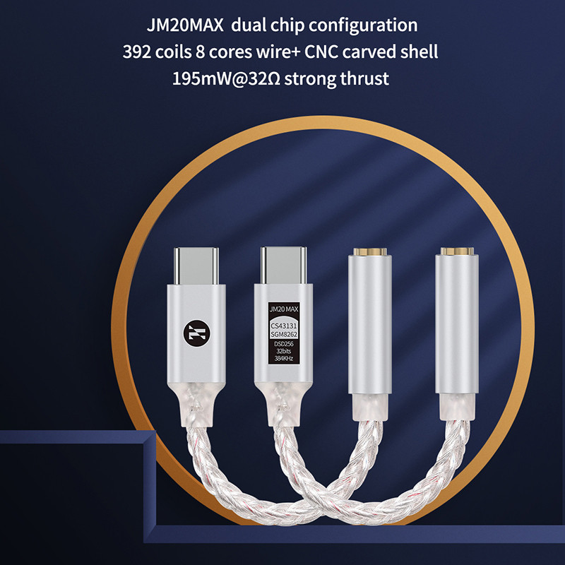 Bộ chuyển đổi Jcally JM20 Max Dac Type C sang 3,5 mm Dongle CS43131 + SGM8262 Bộ khuếch đại Chip USB C cho tai nghe 3,5 mm