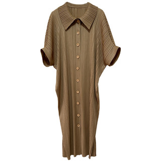 Miyake Xếp Ly Đầm Nữ Mùa Hè Phong Cách Mới Rời Kích Thước Lớn Ôm Hơn Nhìn Bao Thịt POLO Cổ Áo Thường Ngày Lười Phong Cách Váy Dài
