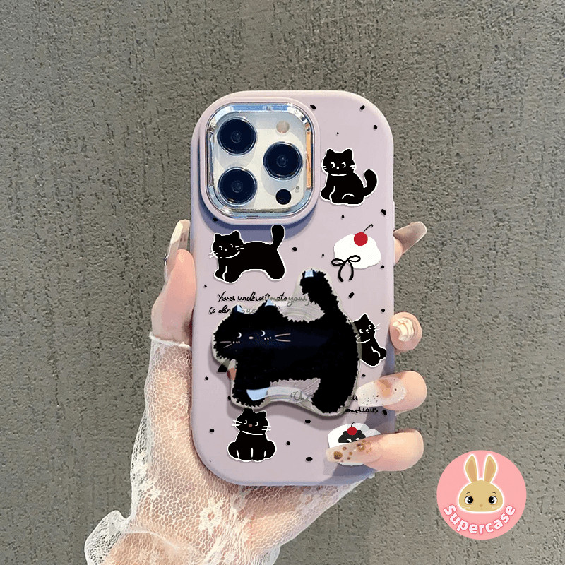 Ốp điện thoại chống sốc cho mèo đen cho Vivo V40 Pro V25 Pro Y7s iQOO Z9 Turbo Z7 Z7X Z9X Neo 3 Vỏ điện thoại hình anh đào dễ thương