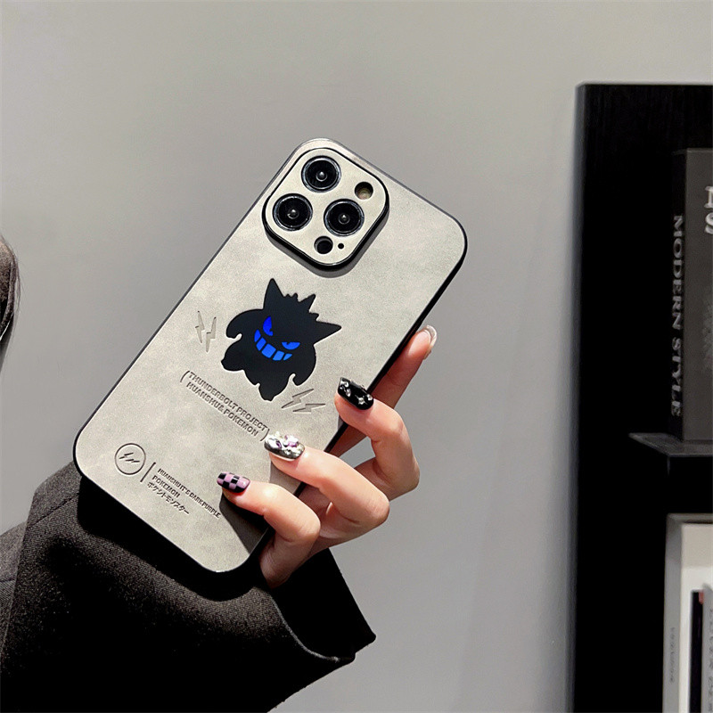 Ốp lưng Laser Pokémon Gengar cho IPhone 15 ProMax 16 14 Pro 13 12 11 X XR XS MAX 7Plus 8Plus Matte Soft viền hai màu Vỏ da chống sốc