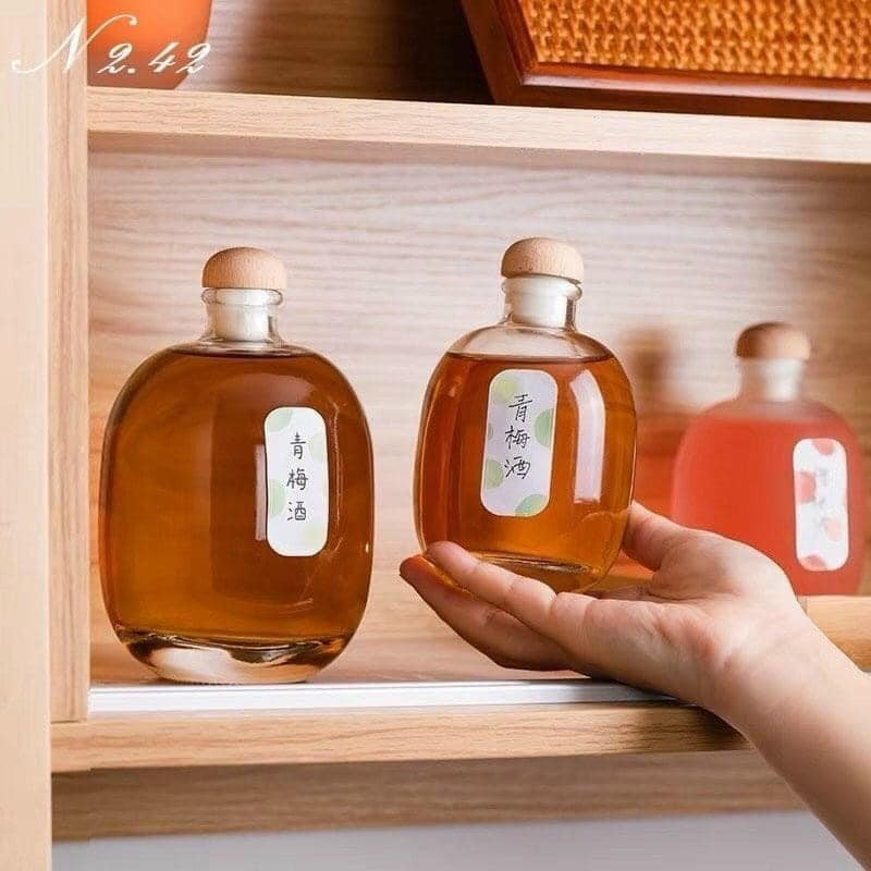 Chai bầu mờ , bầu trong 250ml - 500ml nắp gỗ đựng nước hoa quả ngâm, mật ong, nước trái cây