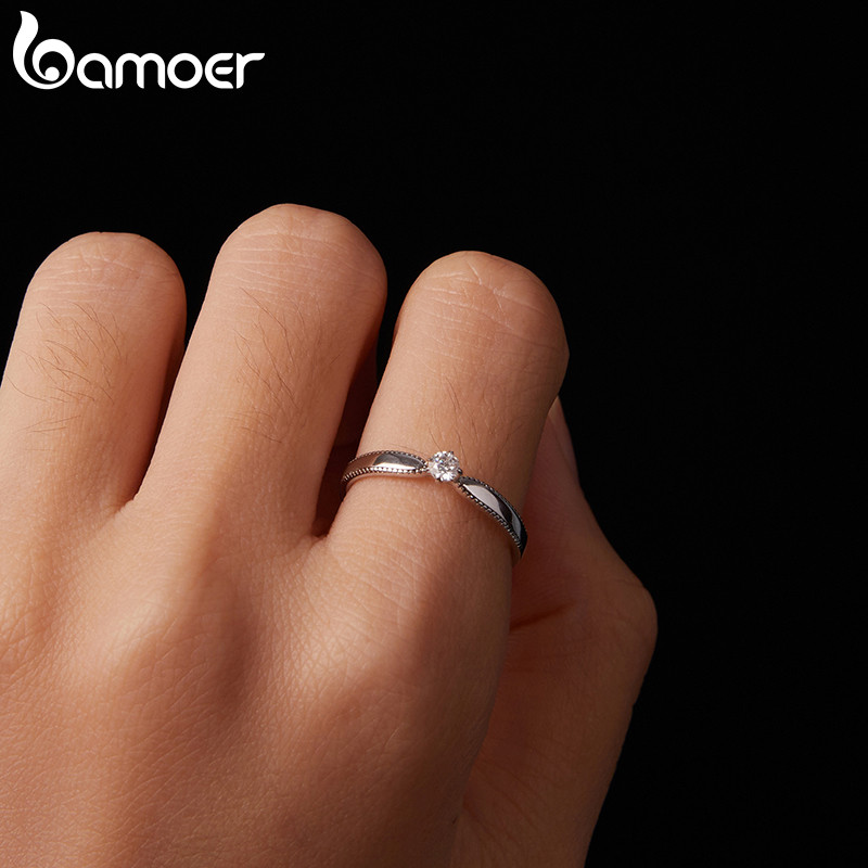 Nhẫn bạc Bamoer 925 lấp lánh Moissanite Món quà trang sức dành cho nữ