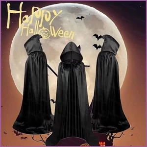 5y Halloween áo choàng đen chết áo choàng có mũ Phù thủy quỷ trang phục Ma cà rồng bữa tiệc trẻ em người lớn cosplay vải