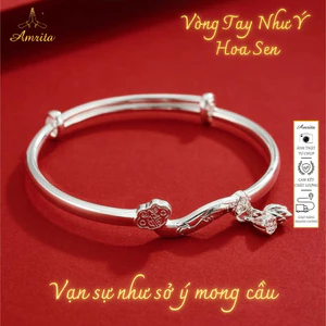 Vòng tay bạc gậy như ý hoa sen chế tác thủ công - bình an như ý - vạn sự đạt như sở cầu - Amrita