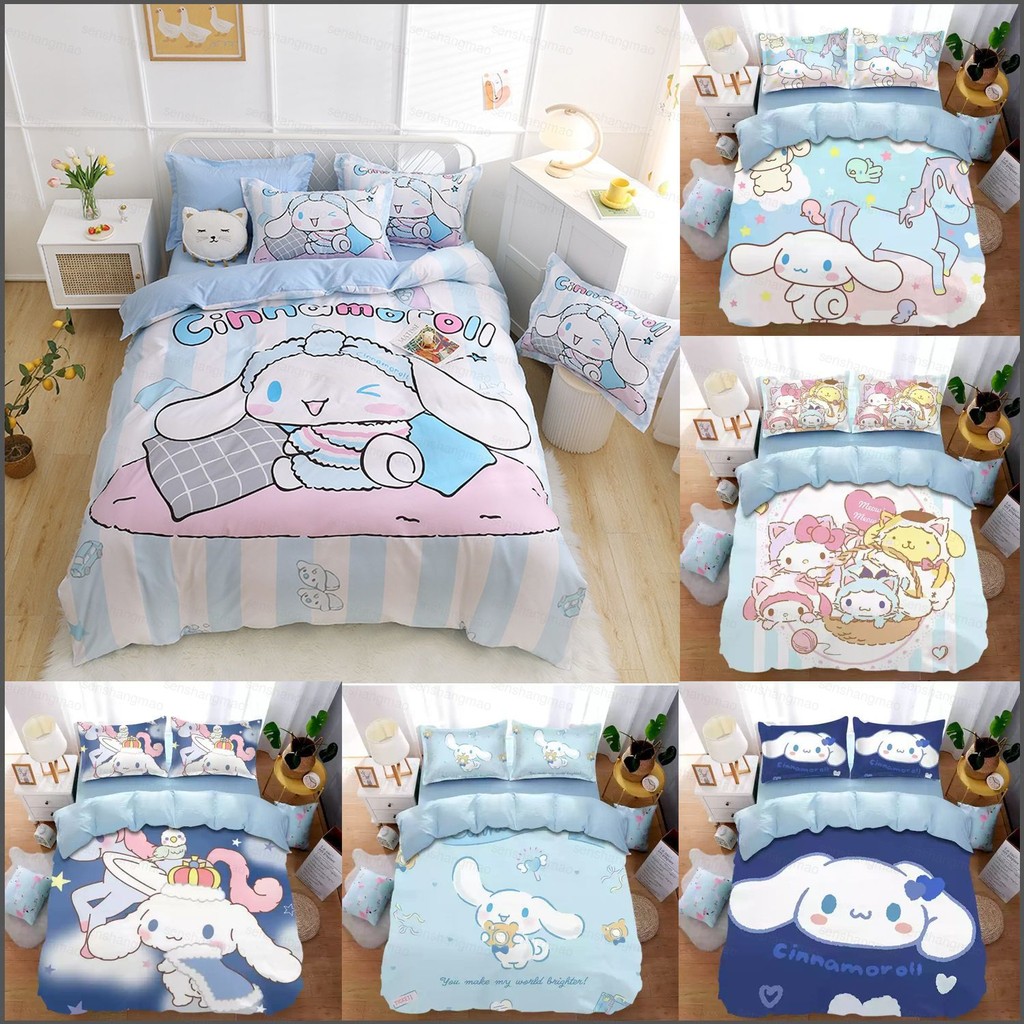 Ps1 Sanrio Cinnamoroll Hoạt Hình 3IN1 Ga Trải Giường Chăn Gối Chất Lượng Cao Cấp Bộ Chăn Ga Gối Phòng Ngủ Gia Đình Có Thể Giặt Được