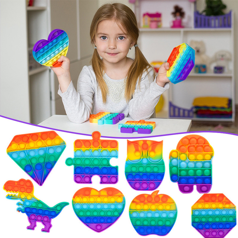 Nhiều Màu Sắc Pop Fidget Lo Âu Đồ Chơi Hình Hoạt Hình Bóp Đồ Chơi Xúc Giác Logic Trò Chơi