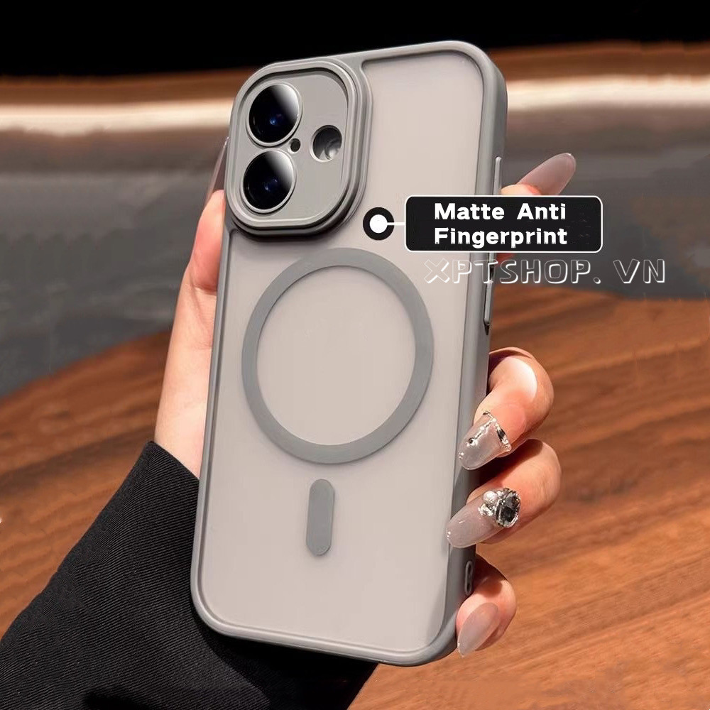 Ốp điện thoại Acrylic mờ màu xám từ tính sa mạc vàng cho iPhone 16ProMax 16Pro 16Plus 15ProMax 14 13 12 11ProMax Bảo hiểm toàn diện Chống sốc với vỏ bảo vệ màng ống kính