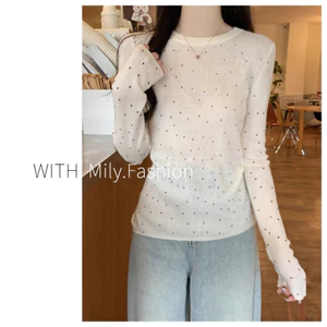 Áo mặc trong cổ tròn chấm bi cổ điển Milyfashion áo dài tay vai hot girl tôn dáng mặc trong thu đông cho nữ