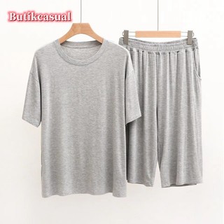 Nam 2 Chiếc Quần short Tay Ngắn Bộ modal cotton Áo Quần Bộ Đồng Bằng Rời Bộ Đồ Ngủ Thường Ngày Mùa Hè Mới Thoải Mái Cổ Tròn Bộ Đồ Ngủ Nam Phù Hợp Với L-3XL