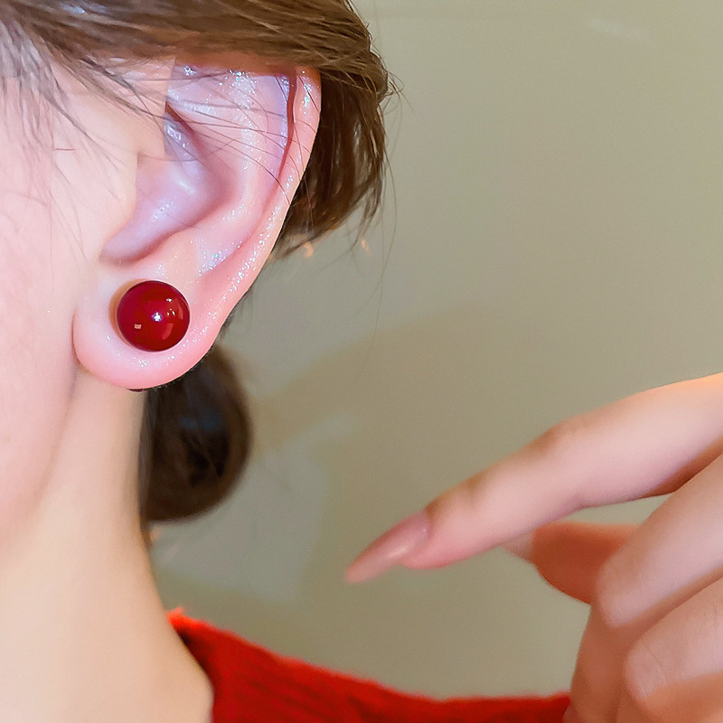 Bông tai bạc kim đỏ hai cánh hình trái tim, style thoáng mát dành cho nữ