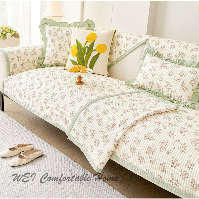 Đệm sofa cotton tinh khiết tươi mới phong cách Hàn Quốc đệm sofa vải thông dụng bốn mùa Bọc Sofa chống trượt Khăn sofa 100% cotton